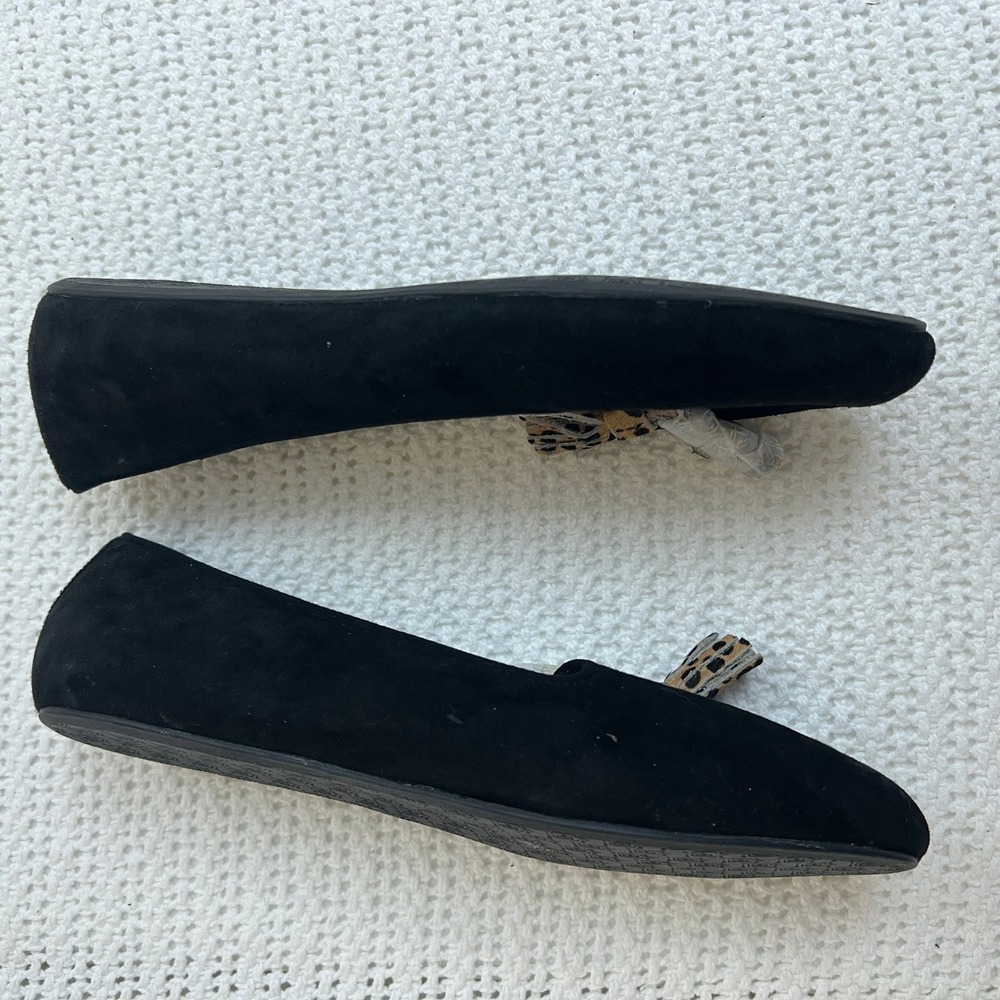 Birdies Starling Slippers Black Cozy Suede Faux Fur Leopard Tassel Old Money 6 - Picture 5 of 10
